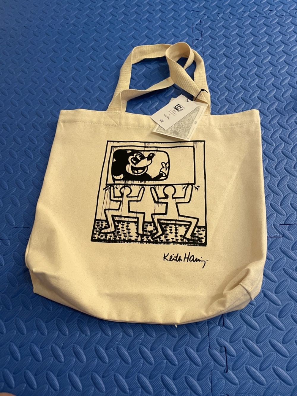 Keith Haring Canvas Tote Bag in Cream with Black Graphic